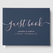 Elegant Script Navy Blue en Blush Wedding Gastenboek (Voorkant)