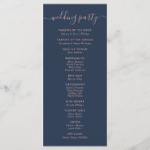 Elegant Script Navy Blue en Blush Wedding Programmakaart (Achterkant)