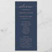 Elegant Script Navy Blue en Blush Wedding Programmakaart (Voorkant)