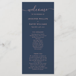 Elegant Script Navy Blue en Blush Wedding Programmakaart