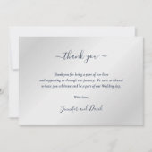 Elegant Script Navy Blue en Silver Hartelijk dank Bedankkaart (Voorkant)