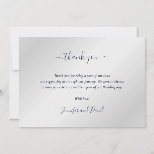 Elegant Script Navy Blue en Silver Hartelijk dank Bedankkaart (Voorkant)