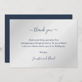 Elegant Script Navy Blue en Silver Hartelijk dank Bedankkaart (Voorkant / Achterkant)