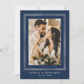 Elegant Script Navy Blue Floral Photo Wedding Save The Date (Achterkant)