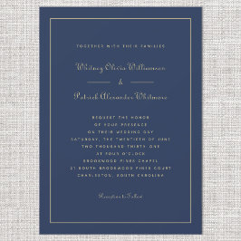 Elegant Script Navy Blue Gold Formal Chic Weddings Kaart