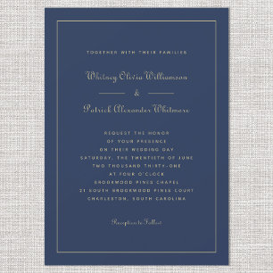 Elegant Script Navy Blue Gold Formal Chic Weddings Kaart