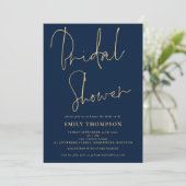 Elegant Script Navy Blue Gold Vrijgezellenfeest Kaart (Staand voorkant)