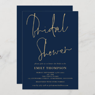Elegant Script Navy Blue Gold Vrijgezellenfeest Kaart