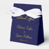Elegant Script Navy Blue & Gold Weddenschap Hartel Bedankdoosjes (Voorkant Zijde)