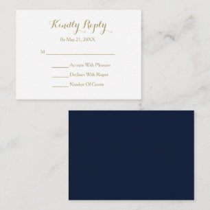 Elegant Script Navy Blue Gold White RSVP-kaart Informatiekaartje