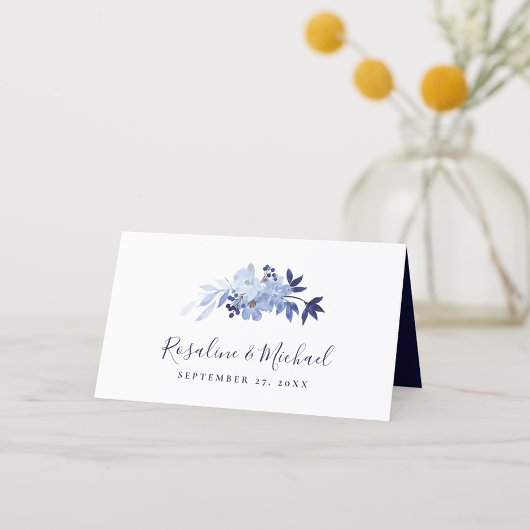 Elegant Script Navy Blue Modern Minimalist Wedding Plaatskaartje