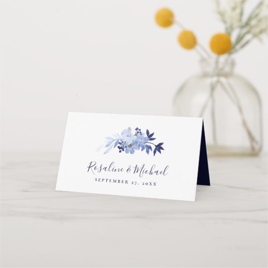 Elegant Script Navy Blue Modern Minimalist Wedding Plaatskaartje (Voorkant)