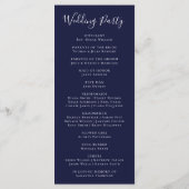 Elegant Script Navy Blue Modern Minimalist Wedding Programmakaart (Achterkant)