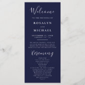 Elegant Script Navy Blue Modern Minimalist Wedding Programmakaart (Voorkant)