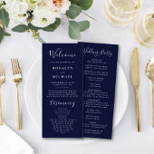 Elegant Script Navy Blue Modern Minimalist Wedding Programmakaart