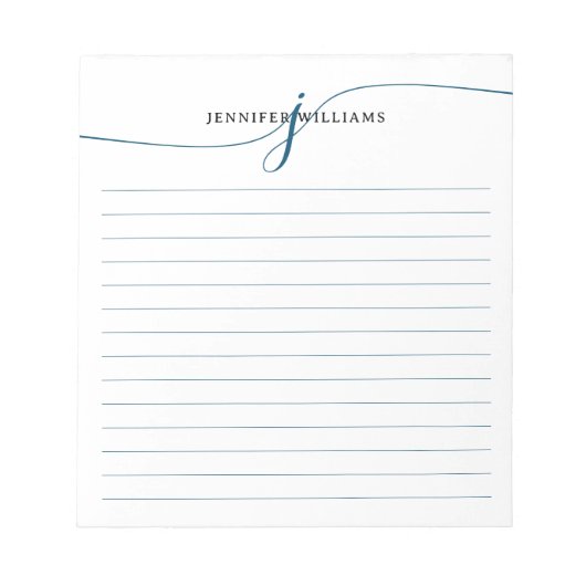 Elegant Script Navy Blue Modern Monogram bekleed Notitieblok (Voorkant)