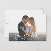 Elegant Script Navy Blue Photo Minimalist Weddensc Save The Date (Voorkant)