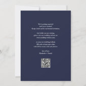 Elegant Script Navy Blue QR Code Weddenschap Save The Date (Achterkant)