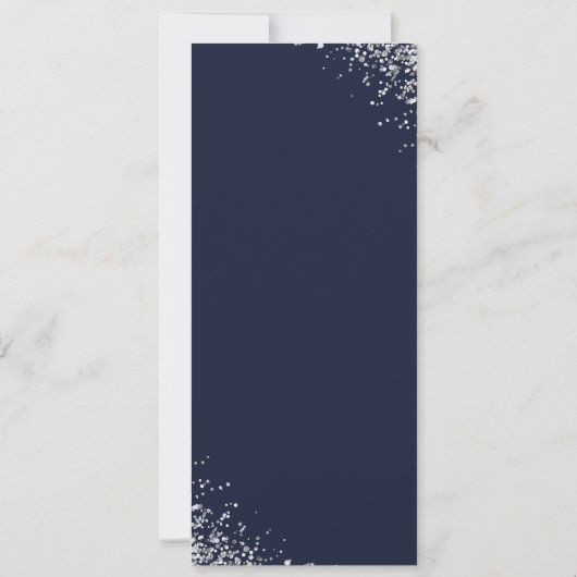 Elegant Script Navy Blue Silver Glitter Wedding Kaart (Achterkant)