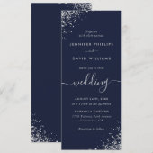 Elegant Script Navy Blue Silver Glitter Wedding Kaart (Voorkant / Achterkant)