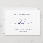 Elegant Script, Navy Blue Simple Wedding Save The Date (Voorkant)