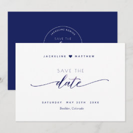 Elegant Script, Navy Blue Simple Wedding Save The Date