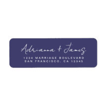 Elegant Script Navy Blue Wedding Return Address