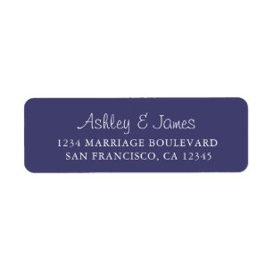 Elegant Script Navy Blue Wedding Return Address Etiket