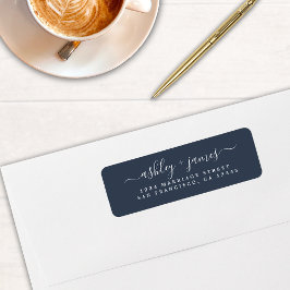 Elegant Script Navy Blue Wedding Return Address Etiket