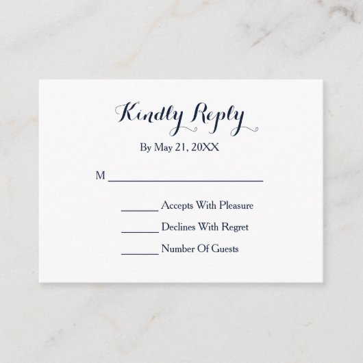 Elegant Script Navy Blue White RSVP-kaart Informatiekaartje (Voorkant)