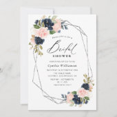 elegant script navy & blush floral vrijgezellenfee kaart (Voorkant)