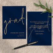 Elegant Script Navy Gold Afstuderen Aankondiging