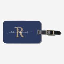 Elegant Script Navy Gold Monogram Naam Reizen
