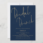 Elegant Script Navy Gold Vrijgezellenfeest Brunch Kaart (Voorkant)