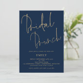 Elegant Script Navy Gold Vrijgezellenfeest Brunch Kaart (Staand voorkant)