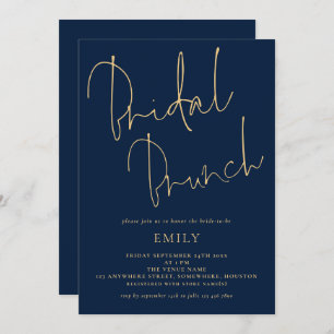 Elegant Script Navy Gold Vrijgezellenfeest Brunch Kaart