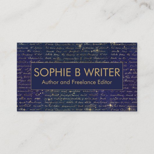 Elegant  script Navy Gold Writers Auteur Visitekaartje (Voorkant)