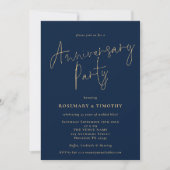Elegant script Navy Gouden Huwelijksjubileum Feest Kaart (Voorkant)
