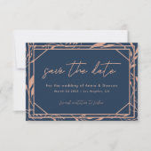 Elegant Script Navy & Roos Gold Wedding Save The Date (Voorkant)