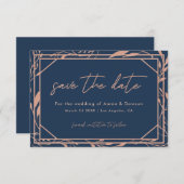 Elegant Script Navy & Roos Gold Wedding Save The Date (Voorkant / Achterkant)
