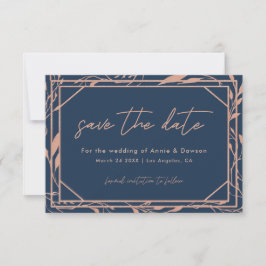 Elegant Script Navy & Roos Gold Wedding Save The Date