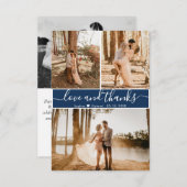 Elegant Script Navy Wedding 3 Foto Collage Bedankkaart (Voorkant / Achterkant)