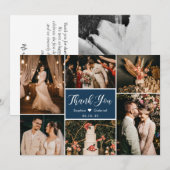 Elegant Script Navy Wedding Multi Photo Collage Bedankkaart (Voorkant / Achterkant)