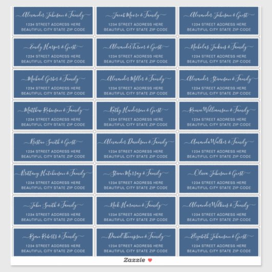 Elegant Script Navy White Wedding Guest Address Sticker (Vel)