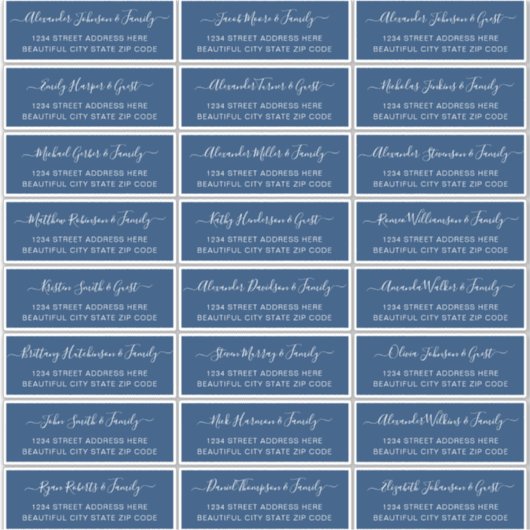Elegant Script Navy White Wedding Guest Address Sticker (Voorkant)