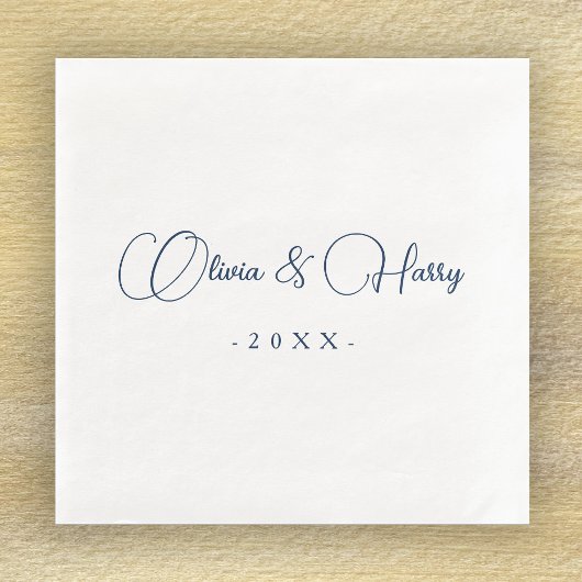 Elegant Script Navy White Wedding Paper Napkin Servet