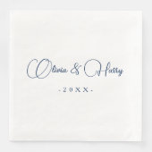 Elegant Script Navy White Wedding Paper Napkin Servet (Voorkant)
