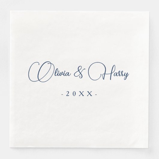 Elegant Script Navy White Wedding Paper Napkin Servet (Voorkant)