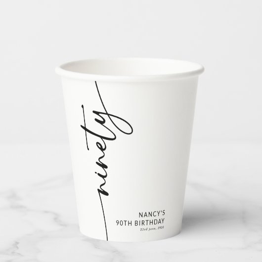 Elegant Script Negentig 90ste Verjaardag Papieren Bekers (Voorkant)