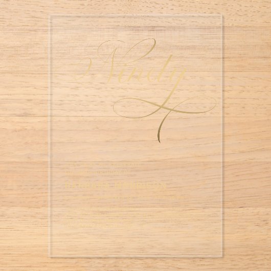 Elegant Script Negentig Zwart Goud 90ste Verjaarda Acryl Uitnodigingen (Voorkant)